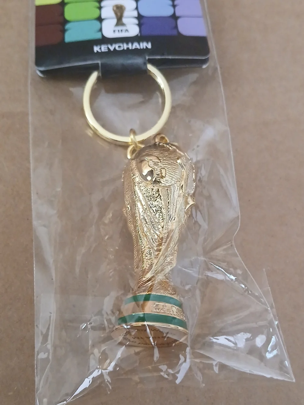 FIFA World Cup color gold Trophy Keychain with Green Accents nwt